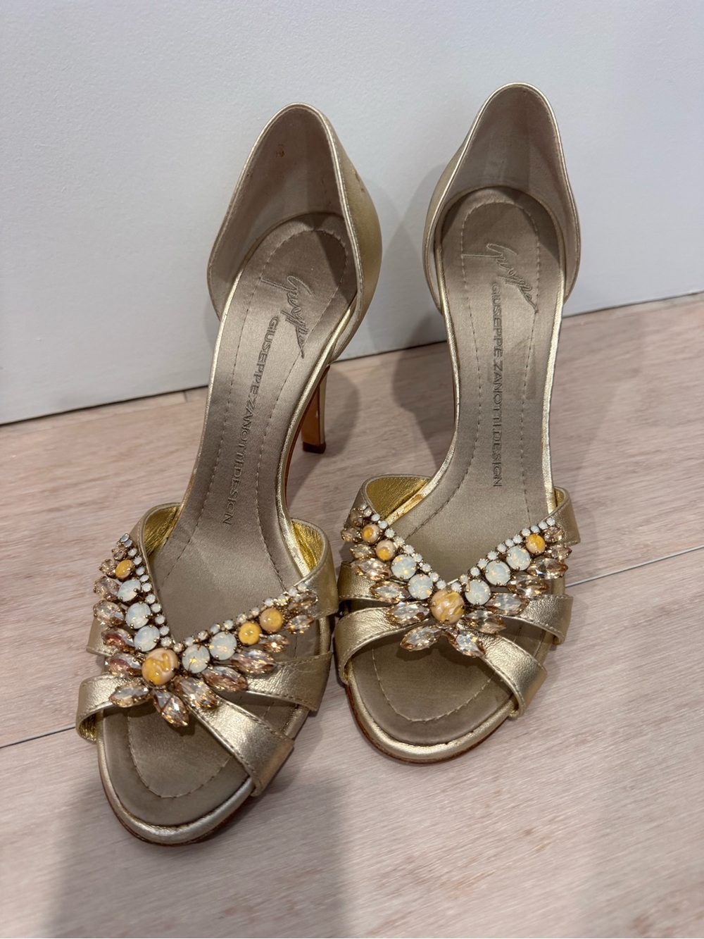 Giuseppe Zanotti Gold Jeweled Open-Toe Women's Heels
